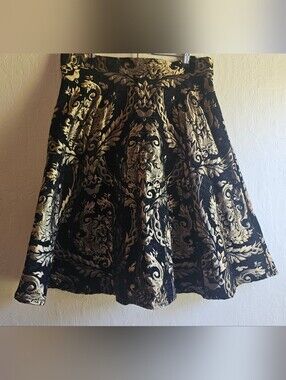 Chicwish Black and Gold Brocade Skater Skirt